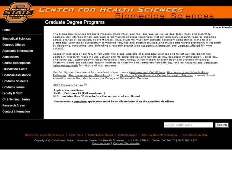 Oklahoma State University. Center for Health Sciences. Biomedical Sciences.